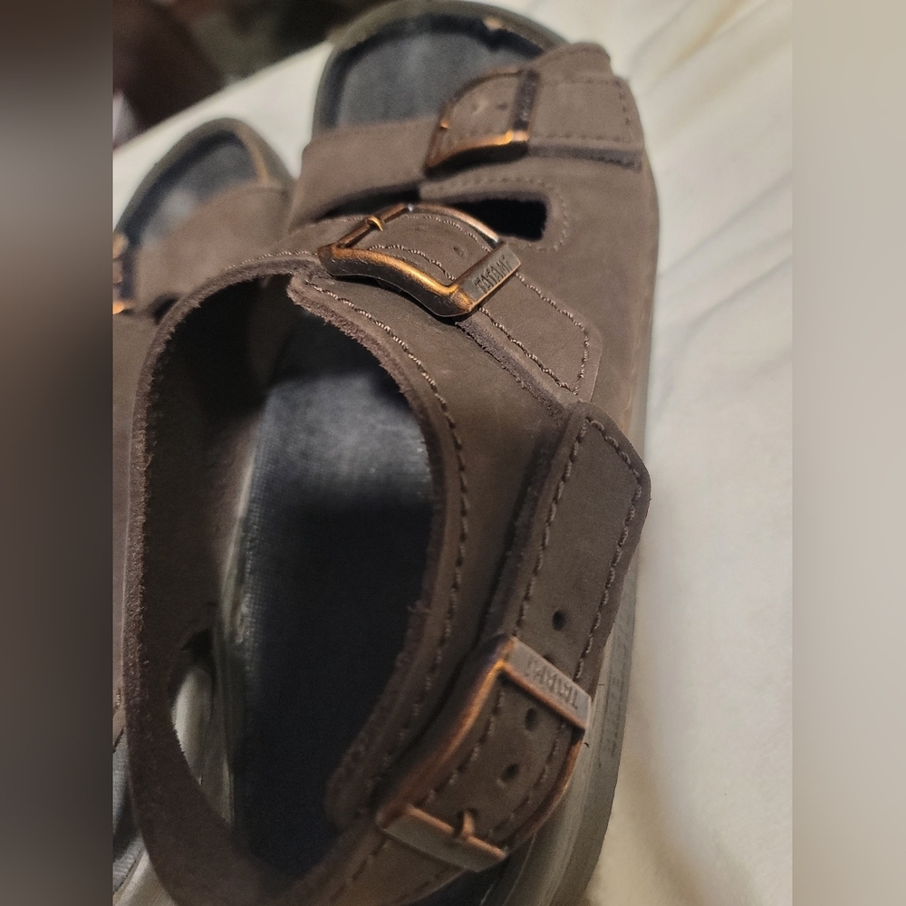 Birkenstock‎ Tatami Brown Leather Slip On Sandals Size 7 Mens Removable Insole - Picture 9 of 11